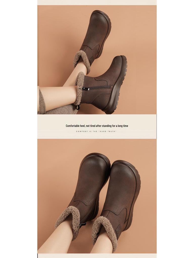 Vinter Halkfria Mode Snökängor - Varma Bomull Plus Sammet Korta Kängor för Medelålders och Äldre Kvinnor