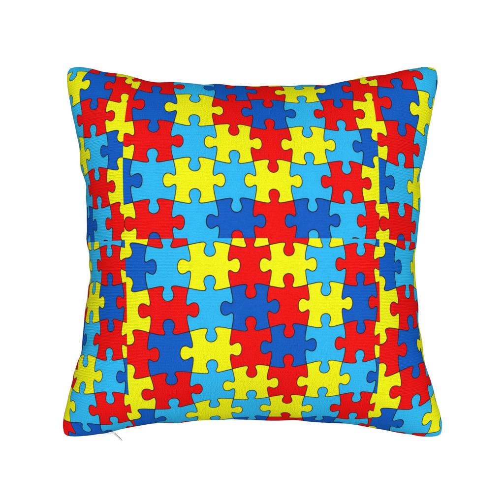 Bold Colorful Autism Puzzle Seamless Pattern Pillow Case Graphic Pillow Cover Novelty Pillowcases For Sofa Couch Bed Living Room