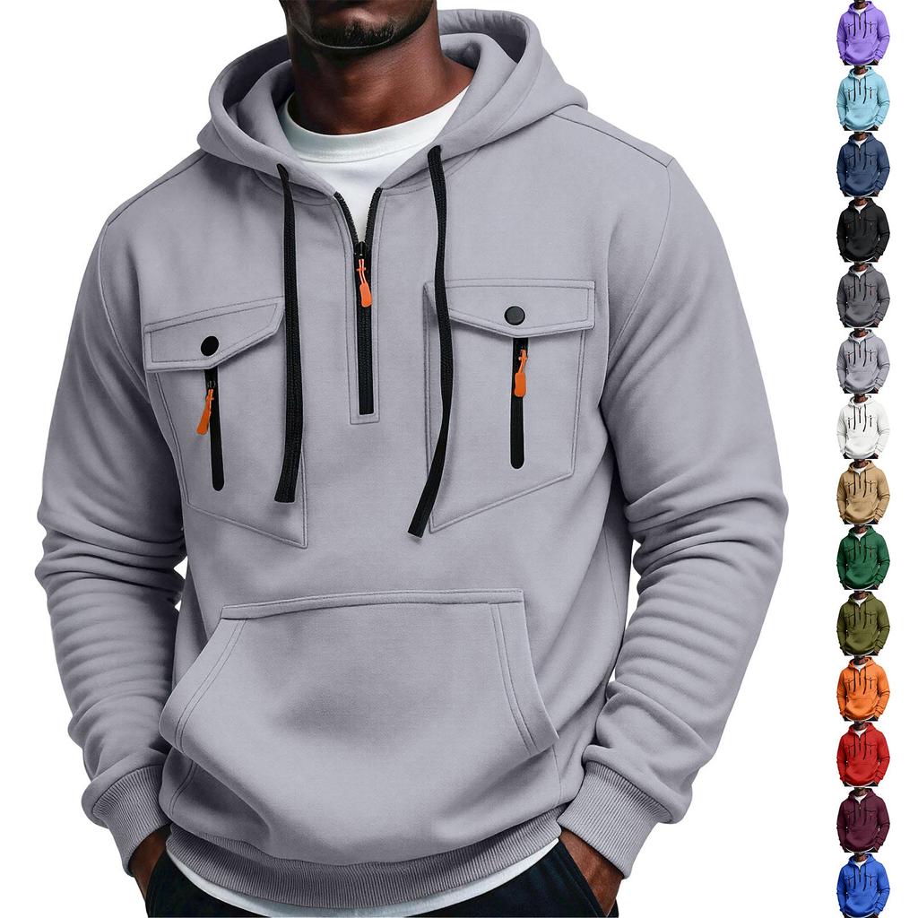 Men's Multi-Pocket Hoodie - Utility Hooded Sweatshirt