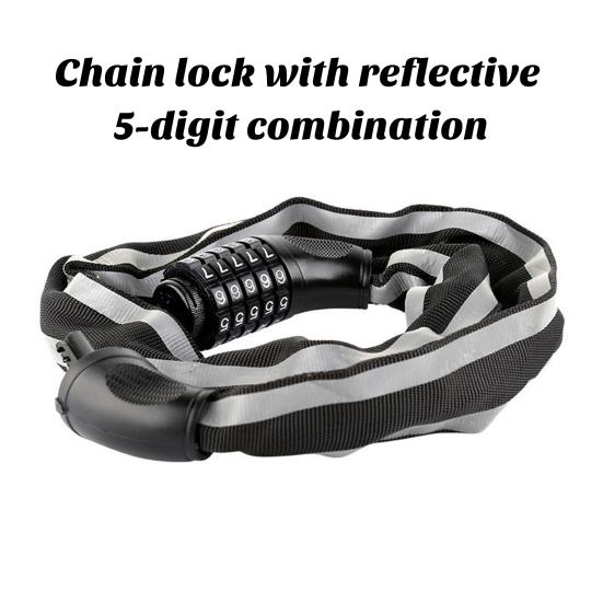 AGT cadenas de chaîne de vélo: Set de 4 antivols de vélo avec code à 5 chiffres, chaîne en acier flexible (antivol pliant vélo & moto AGT cadenas de chaîne de vélo: Set de 4 antivols de vélo avec code à 5 chiffres, chaîne en acier flexible (antivol pliant vélo & moto