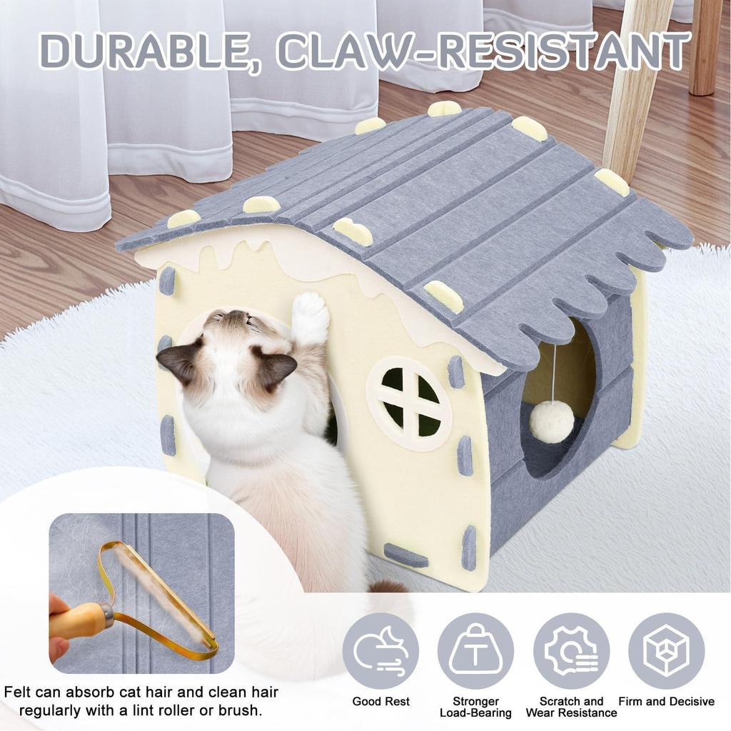 Felt Cat Sleeping Bed Foldable Cat Cat Sleeping and Playroom Cave Pet Accessories for Winter Travel Car Camping Desk