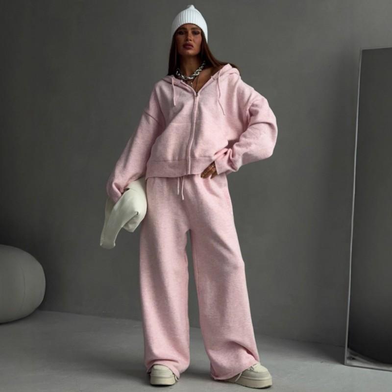 Ins Women's Clothing Fashionable Long-sleeved Knitted Cardigan Trousers Sports Two-piece Casual Suit Women