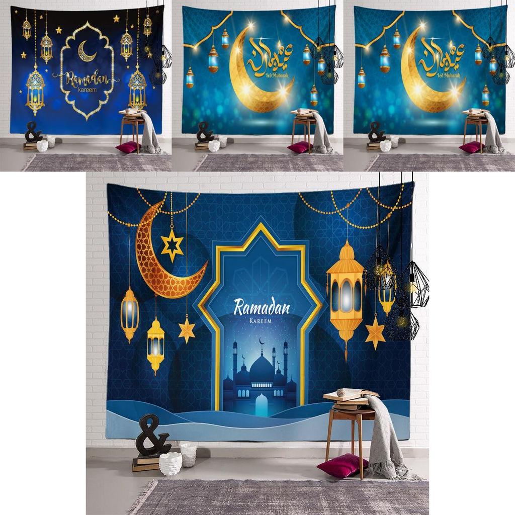 Colorful Eid Mubarak Tapestry Moon Star Wall Hanging Decor Perfect For Muslim Festivals