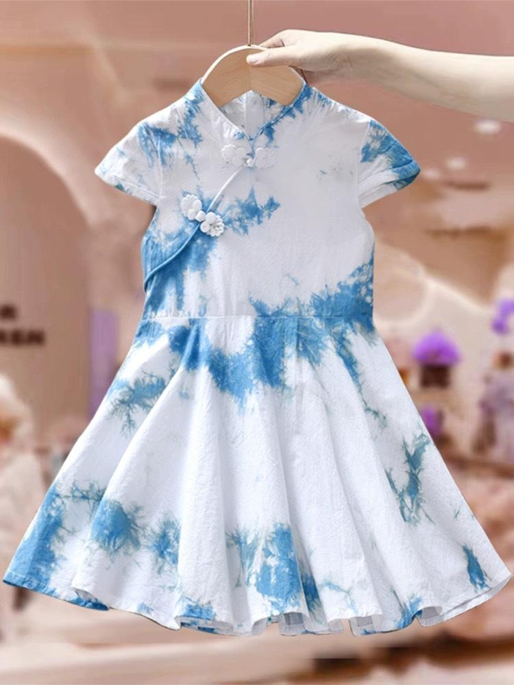 Girls Summer New Chinese Cotton Cheongsam Dress Kids Casual Princess Qipao Dress For Children 90cm