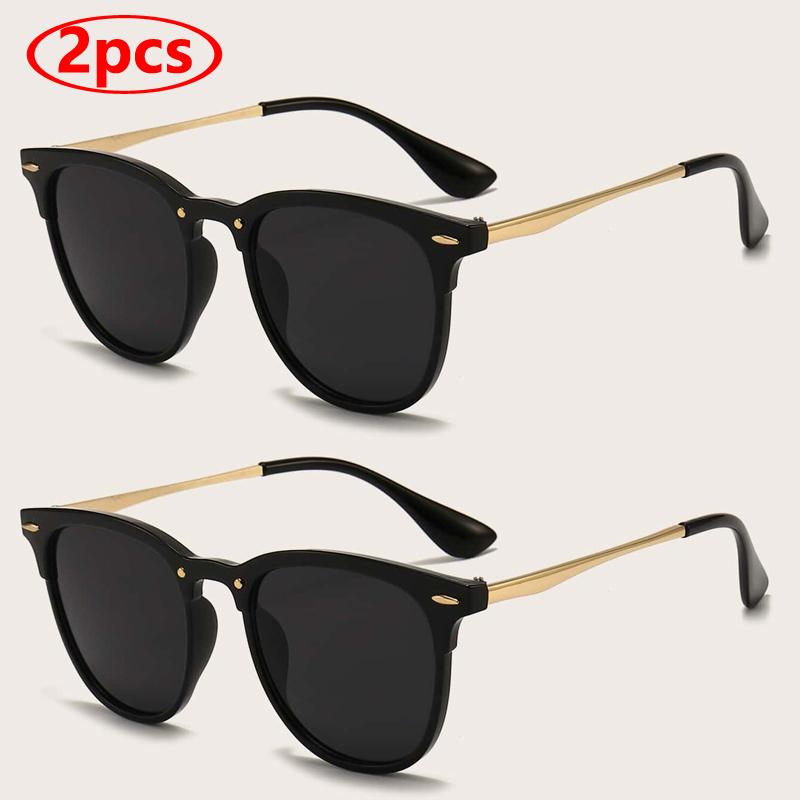 2pcs Brand Sunglasses Women Men Classical Desginer Sun Glasses Black Brand Design Rivet Cateye Female Shades Eyeglasses UV400