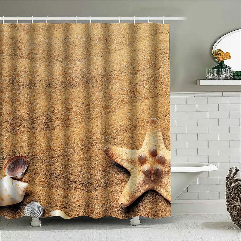Beach Starfish Shell Bath Shower Curtain For Bathroom Decor Waterproof Printed Fabric 72 X 78