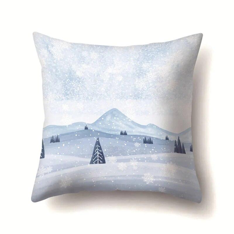 45x45cm Cartoon Fawn Snow Scene Pillow Cover Living Room Sofa Office Seat Car Waist Cushion   Home Decoration
