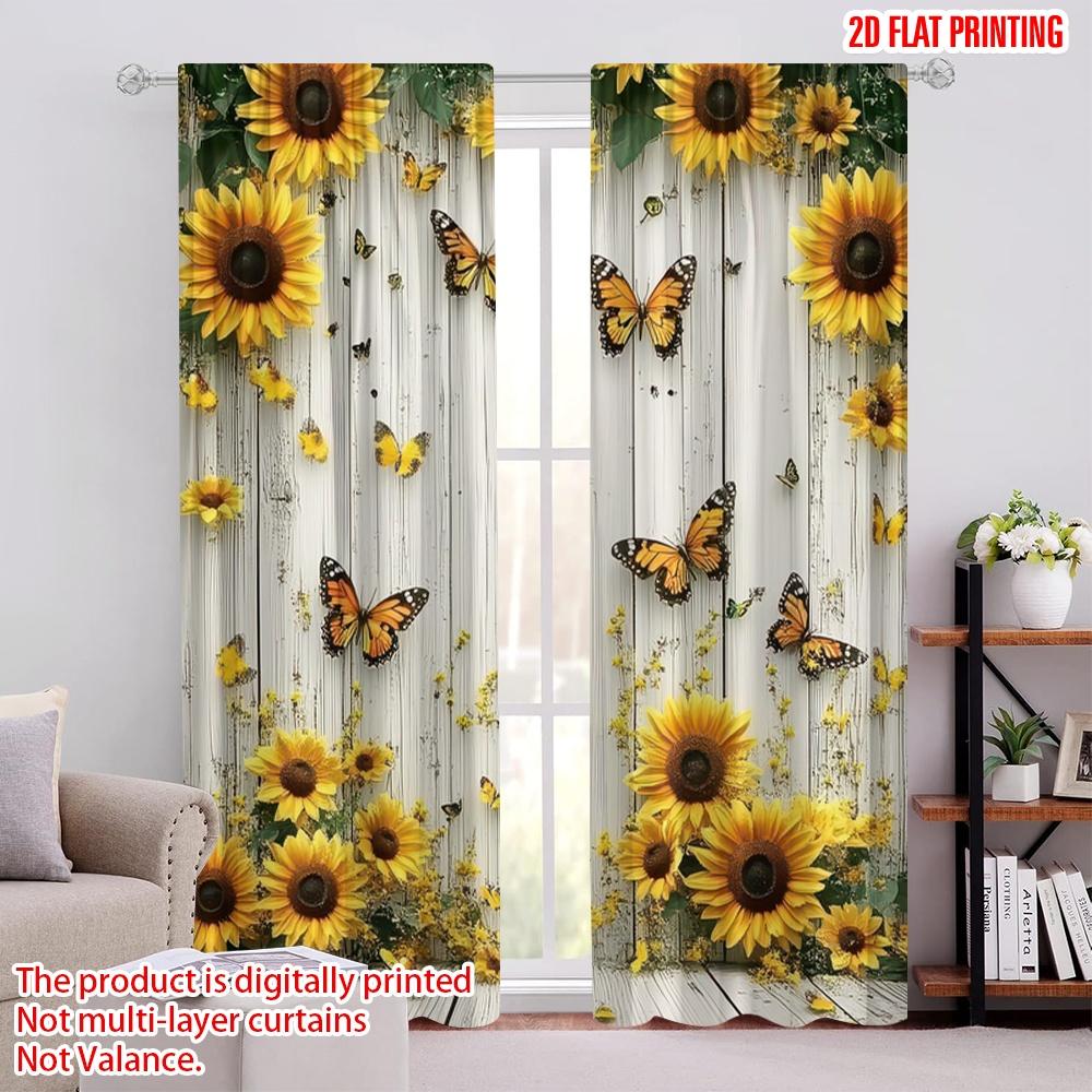 

2D flat printing 2pcs Window Drapes Butterflies and sunflowers 100% Polyester,Without Electricity Wall Decor Applies to Festive 52.50 × 116.00 cm 2 pcs