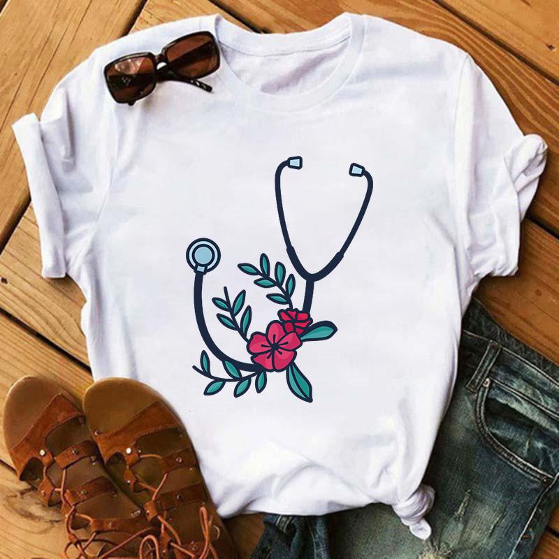 Summer Female T-Shirt Nurse Print Woman T-Shirt Casual Graphic T-Shirt Women's Harajuku Retro Top T-Shirt Women's Clothing
