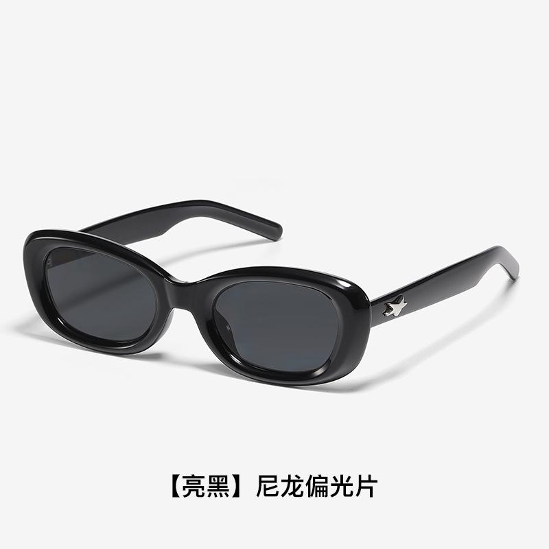 New nylon polarized sunglasses for women, high-end, face-slimming, UV protection, sun protection, high-definition protective eyewear 1296-【Bright Black】Ny