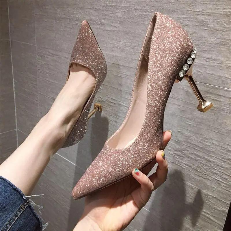 Fashion Silver Wedding Bride Shoe Woman Pumps Footwear Chic Point 39 Young Summer 2025 On Sale Luxury Brand High Quality Shoes for Women