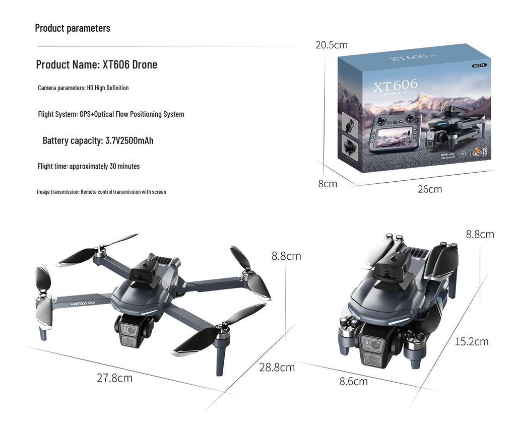 XT606 Drone with Screen: Brushless Motor, HD Aerial Photography, GPS, Intelligent Positioning