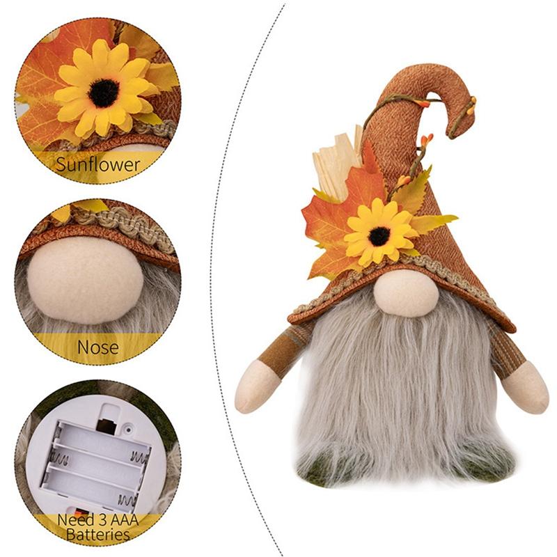 Fall Gnome Maple Leaf Sunflower Plush Faceless Glowing Elf Dwarf Decorations For Christmas Autumn Thanksgiving Decor Gifts
