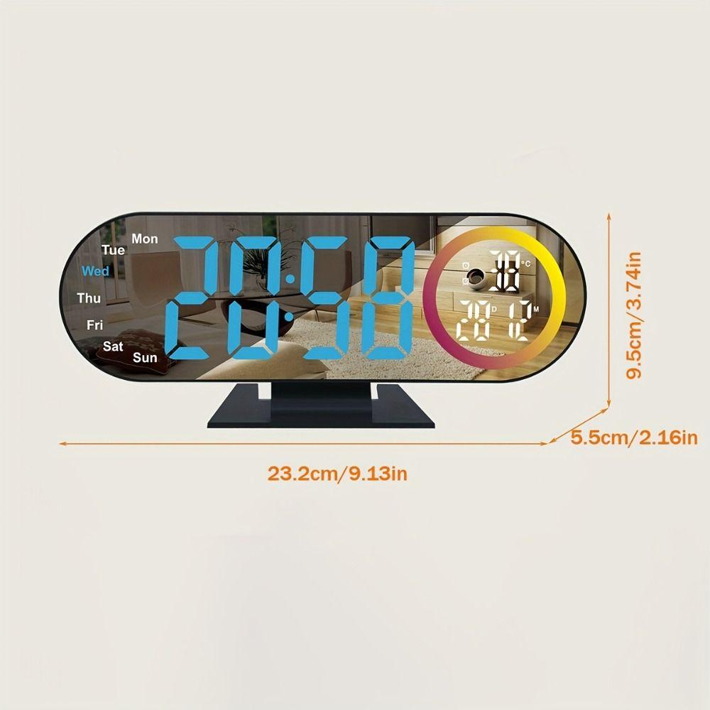 Brightness Adjustment Digital Alarm Clock 12/24H Format Voice Control LED Electronic Clock with RGB Mood Light 2 Alarms