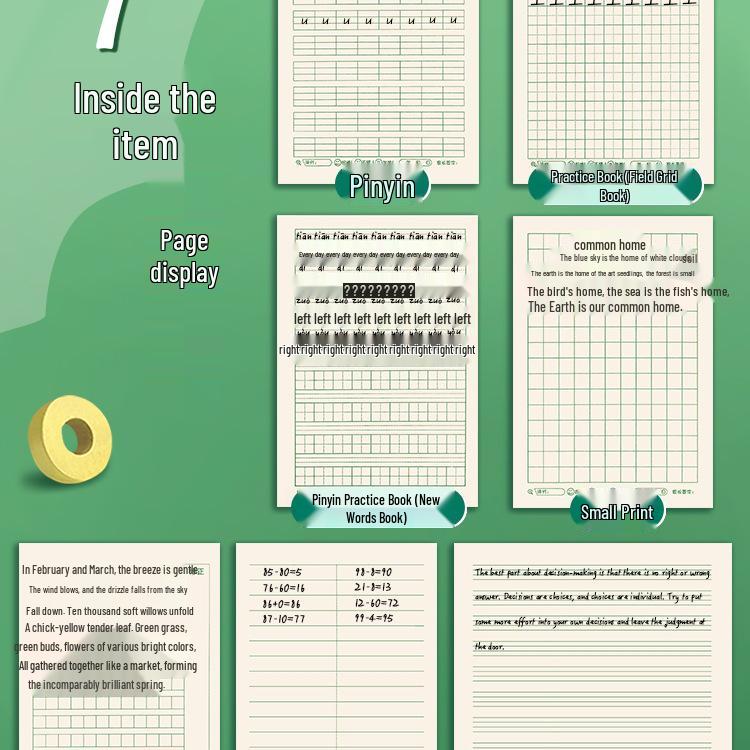 First Grade Chinese Pinyin Notebook with Tianzige Grid for Kindergarten and Primary Students