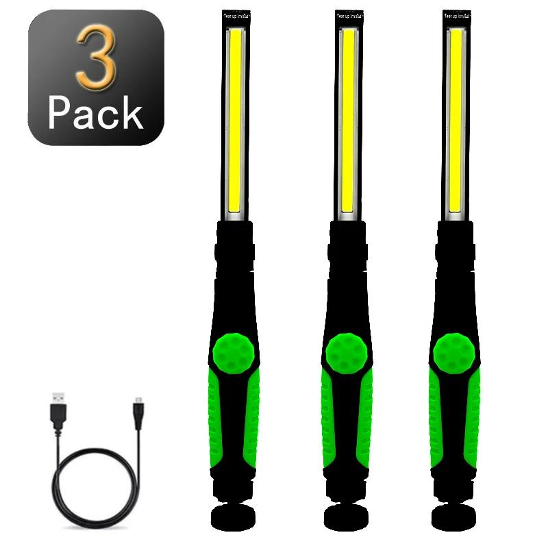 1/3Pcs Portable COB Work Light USB Rechargeable LED Flashlight with Magnetic Base for Car Repair, Home Garage, Emergency