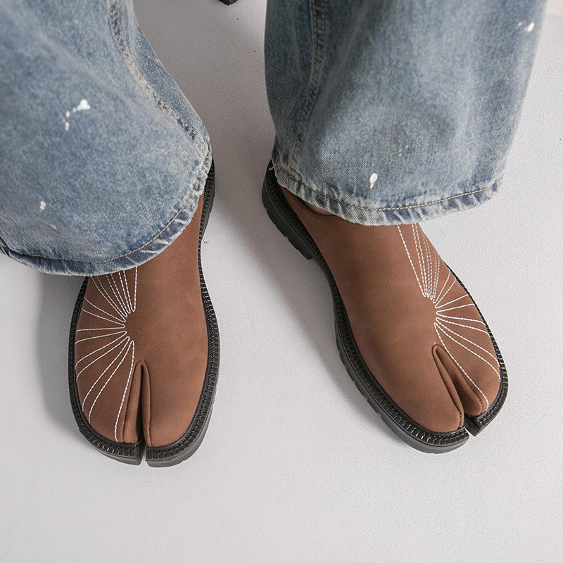 Men's Retro Split-Toe Leather Loafers & Mules - Large Size Slip-On Half Slippers