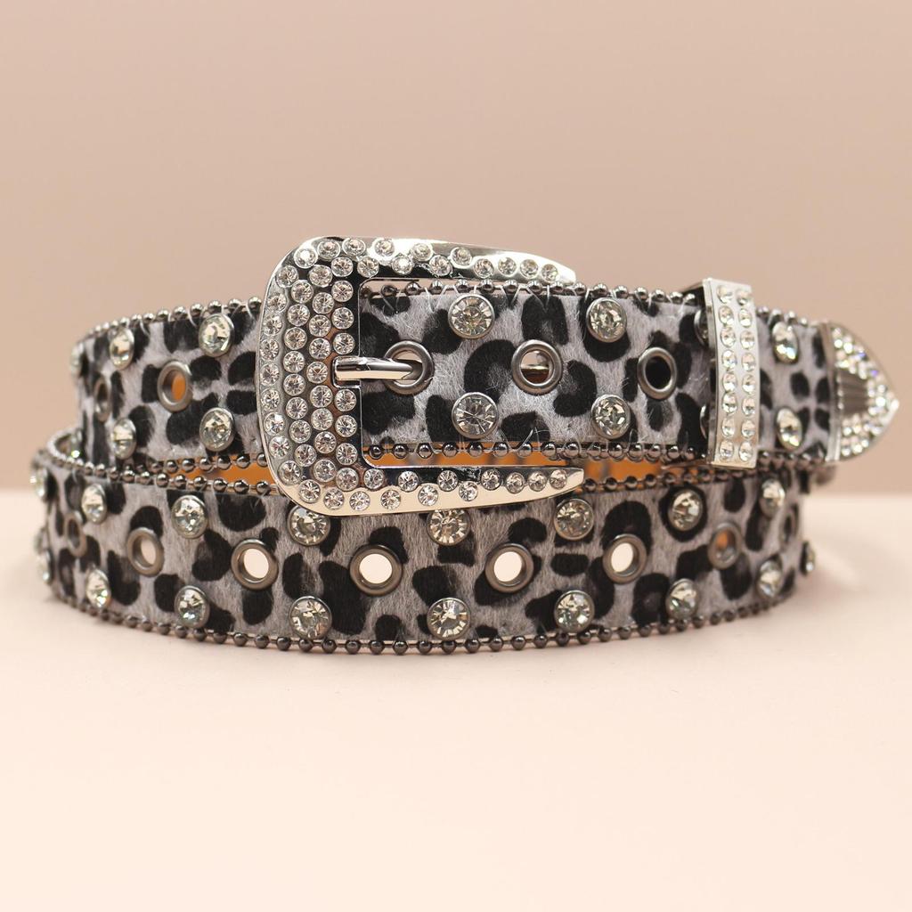 European & American Leopard Rhinestone Leather Belt: Trendy & Versatile Men's Accessory