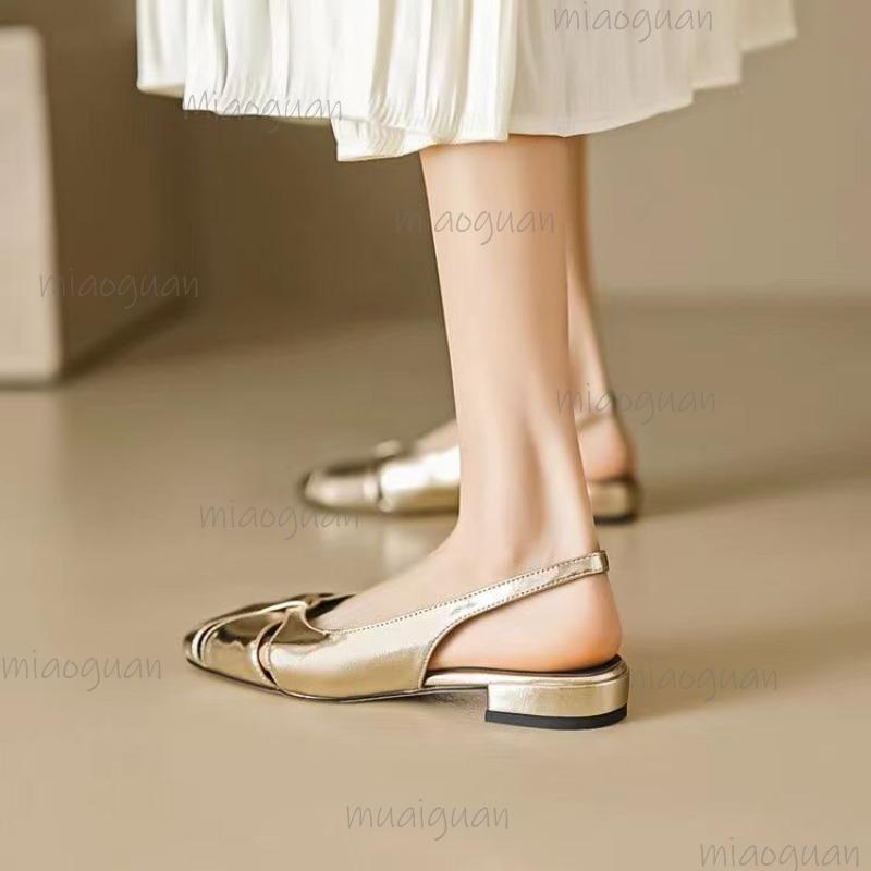 Fashion Cover Toe Low Heel Pumps Women's Sandals Gold Silver Slip On Comfortable Outwear Summer PU Leather Sandals Zapatos De Mujer