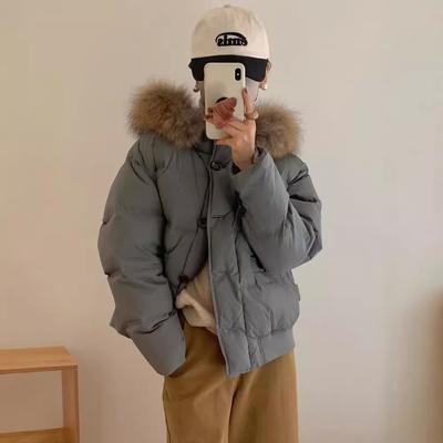 New Big Fur Collar Thickened Loose Short Down Jacket Warm Foreign Style Hooded Jacket Women
