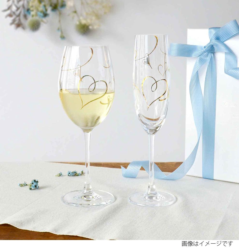 Toyo Sasaki Glass Benedile Wine Glasses, Pair of Champagne Sets, Heart Pattern, 170ml, Clear, G455-S109