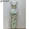 BITCED Spring Women's Fashion: Sensual Printed Strappy Waist-cinching Bodycon Maxi Halter Neck Dress