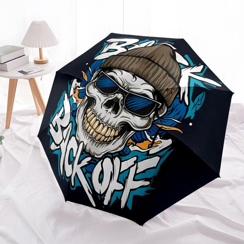 1pc Skull Hip Hop Fashionable Automatic Opening/Closing Folding Umbrella with 8 Bones, Windproof Portable, Daily Use100