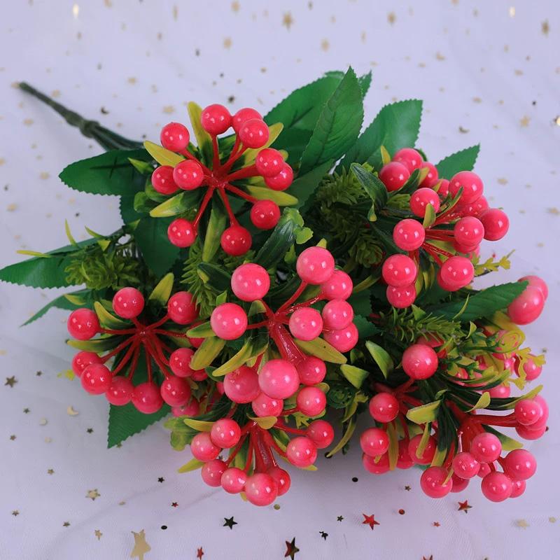 

1 пучок ветка красных ягод DIY пенопластовый фрукт 12 головок с листьями реалистичный домашний декор настольные акценты искусственный фрукт