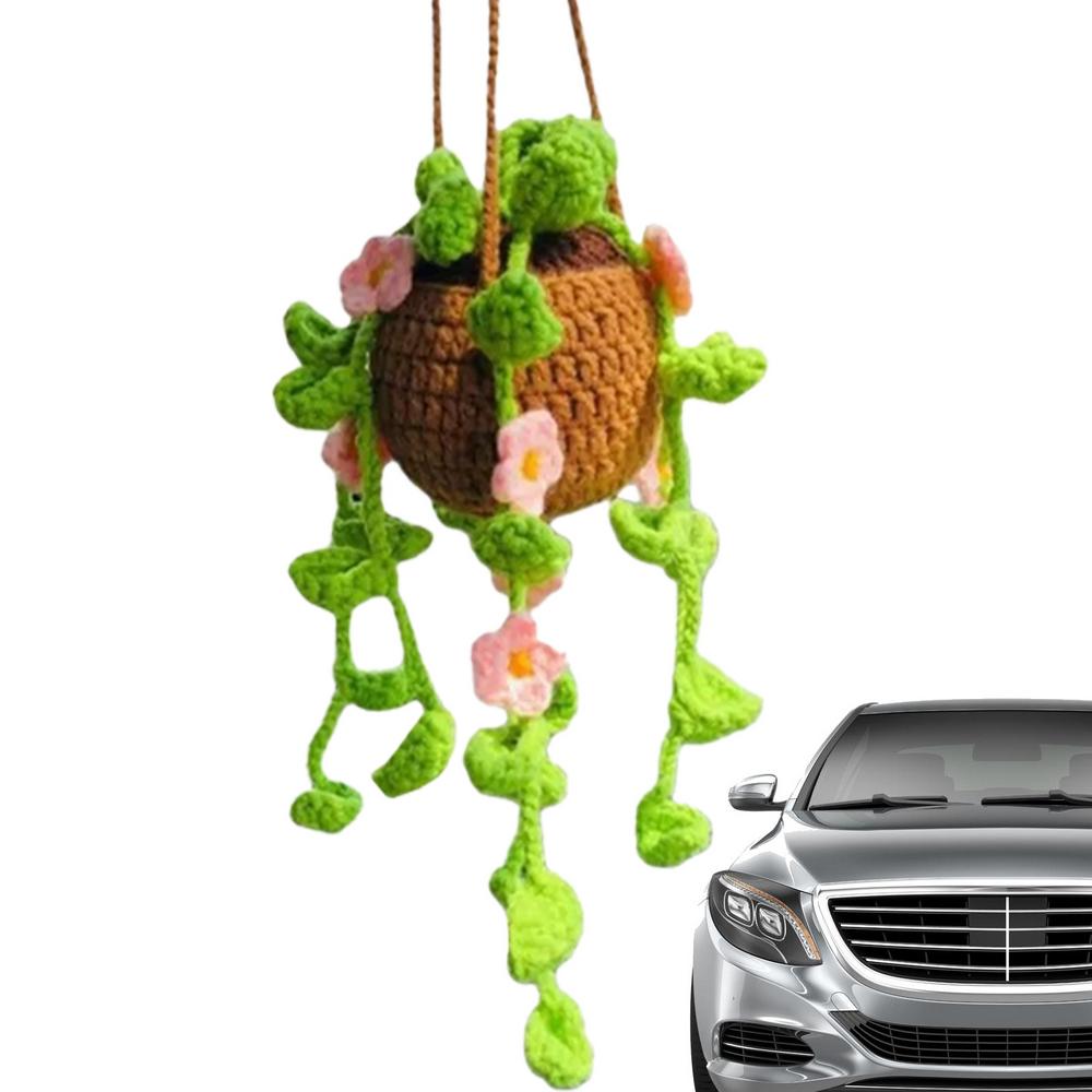 

Car Dashboard Plant Decor Cute Car Decorations Crochet Rear View Mirror And Dashboard Ornaments Long-Lasting Charm For