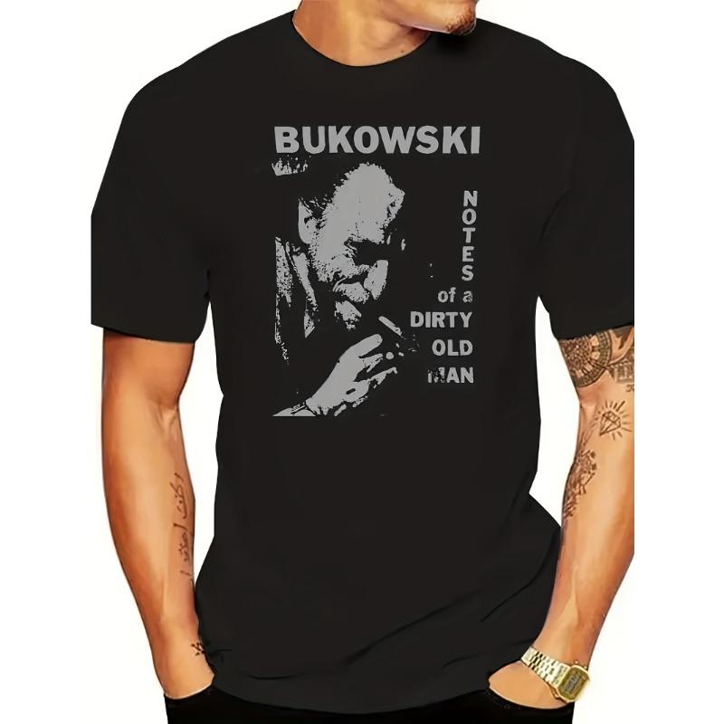 T-shirt Vintage Pesante Charles Bukowski Iconico Poeta E Scrittore Stampa Nome Nero Con Design Letterario Bianco