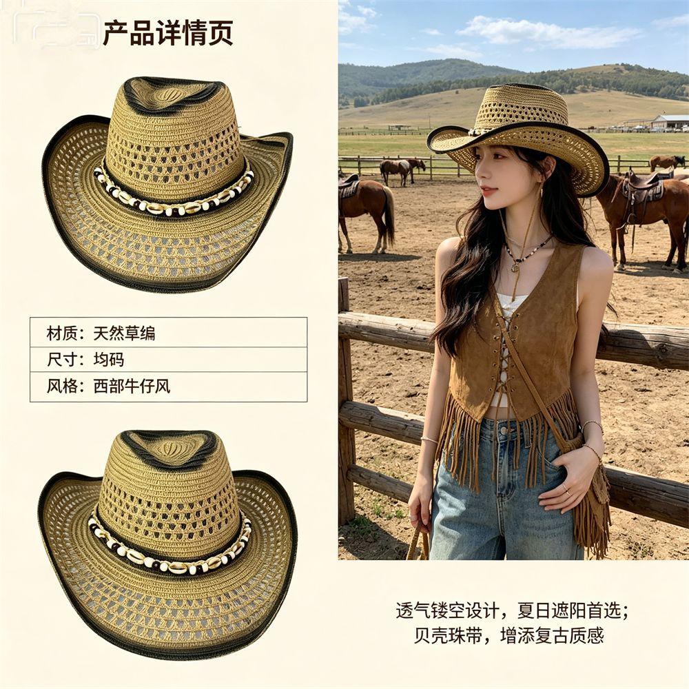 European and American accessories, western cowboy hat, retro ethnic style jazz hat, spring and summer men's and women's sunscreen hollow sun hat