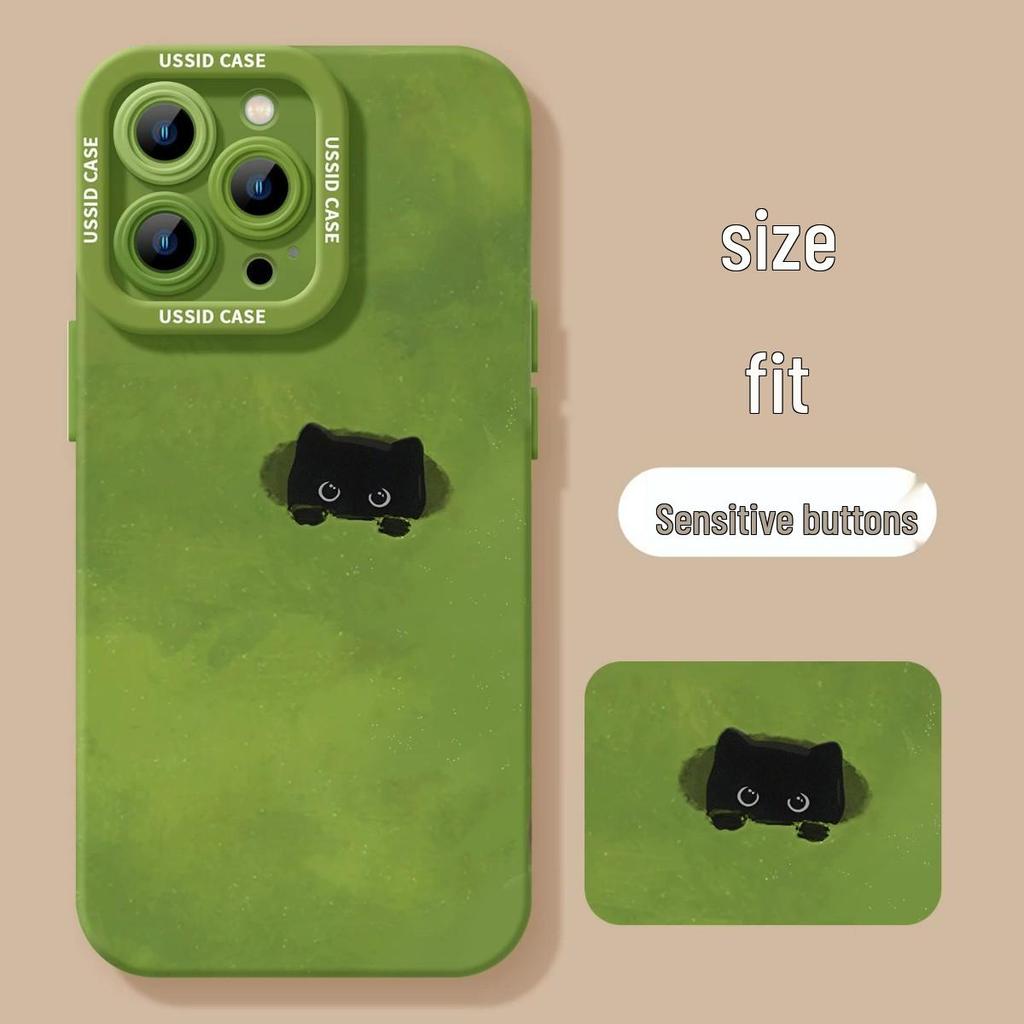Green Silicone Spring Cat Phone Case with Lanyard, Compatible with iPhone 13, 14, 15, 16 Pro Max, and 17.