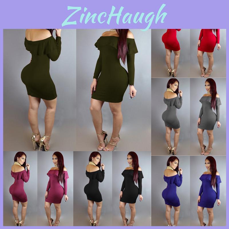 Elegant Women Strapless Bodycon Long Sleeve Evening Party Mini Dress Off Shoulder