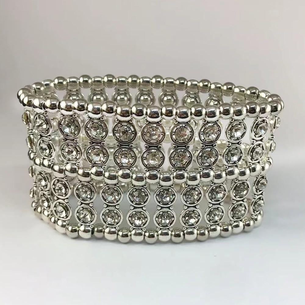 Double Row Wide Bangle Geometric Cuff Bracelet Classic Rhinestone Bracelets For Women