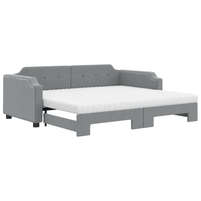 VidaXL Daybed with Trundle and Mattress Light Grey 100x200 Cm Fabric 3197657
