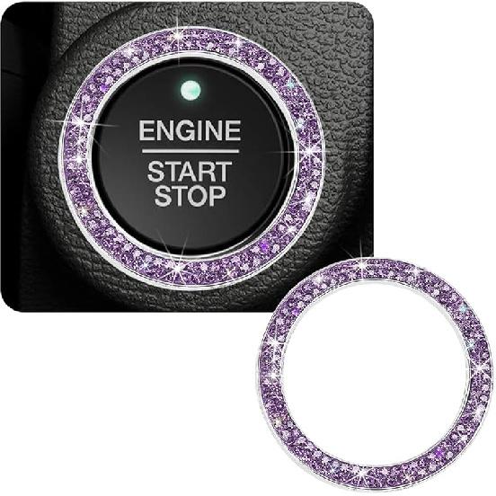 Car Bling Crystal Rhinestone Engine Start Ring Decals, Sparkling Diamond Car Push Start Button Ignition Ring Sticker, Auto Key Ignition Knob Ring