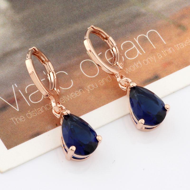 

Классические серьги-капли с цирконами, красочная европейская и американская мода с покрытием из розового золота для женщин синий