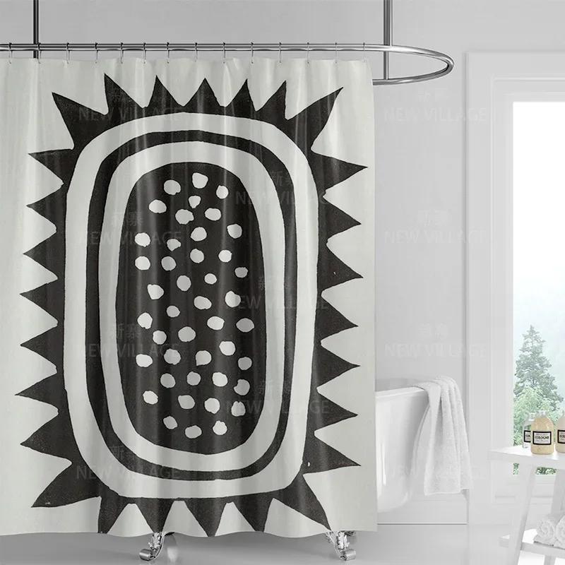 וילון מקלחת גרפיטי גיאומטרי מופשט סגנון מינימליסטי נורדי בד עמיד למים וילון אמבטיה וילון מקלחת 180x200