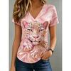 Damen Sommer Freizeit V-Ausschnitt Kurzarm T-Shirt, mit modischem 3D-Druck, geeignet für Ausflüge oder zu Hause
