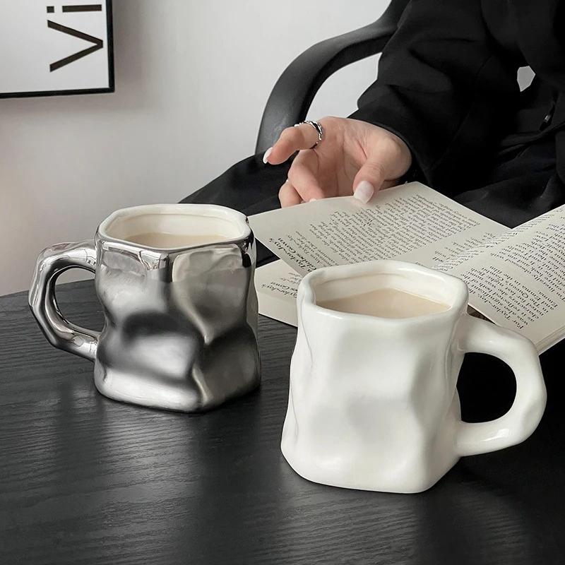 Unique Elegant Twist Design Ceramic Coffee Mug Couple Set For Women Girls Romantic Gift Home Office Daily Use Minimalist