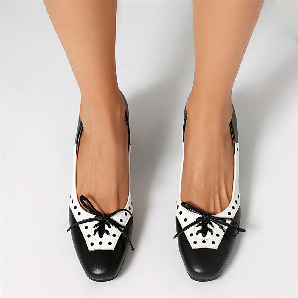 Fashion Spring New Design Sweet Women Pumps Square Toe Block Heels Bowknot Mixed Color Plus Size 35-43 Black Party Lady Shoes
