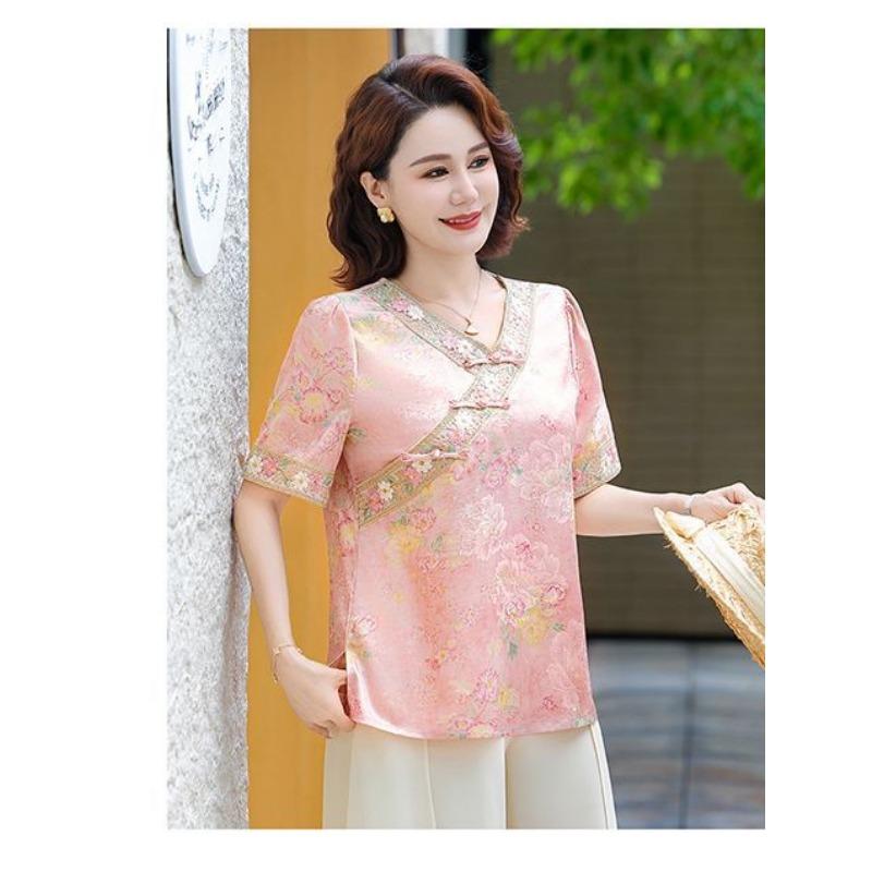 Mom's Summer Short-sleeved Internet Celebrity New Chinese Tops Middle-aged and Elderly