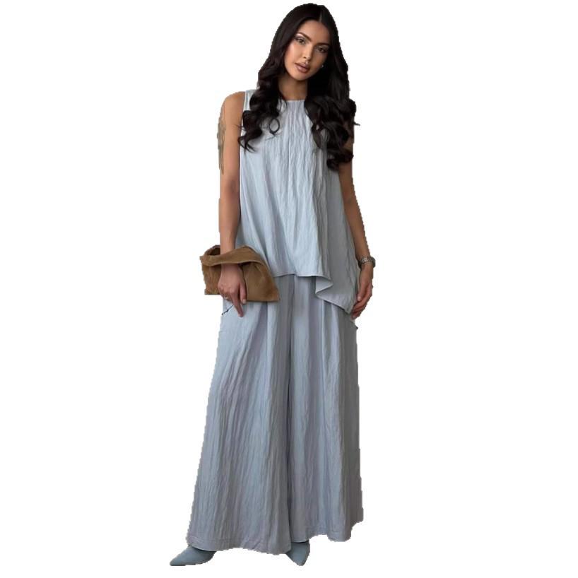 2025 Summer Women's European & American Casual Fashion Set: Long-Sleeved Top & Wide-Leg Pants