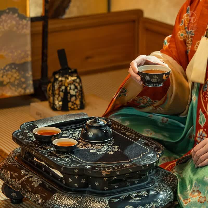 Wanqiantang Edenus Lacquer Red Glaze Travel Tea Set (1 Pot, 3 Cups)