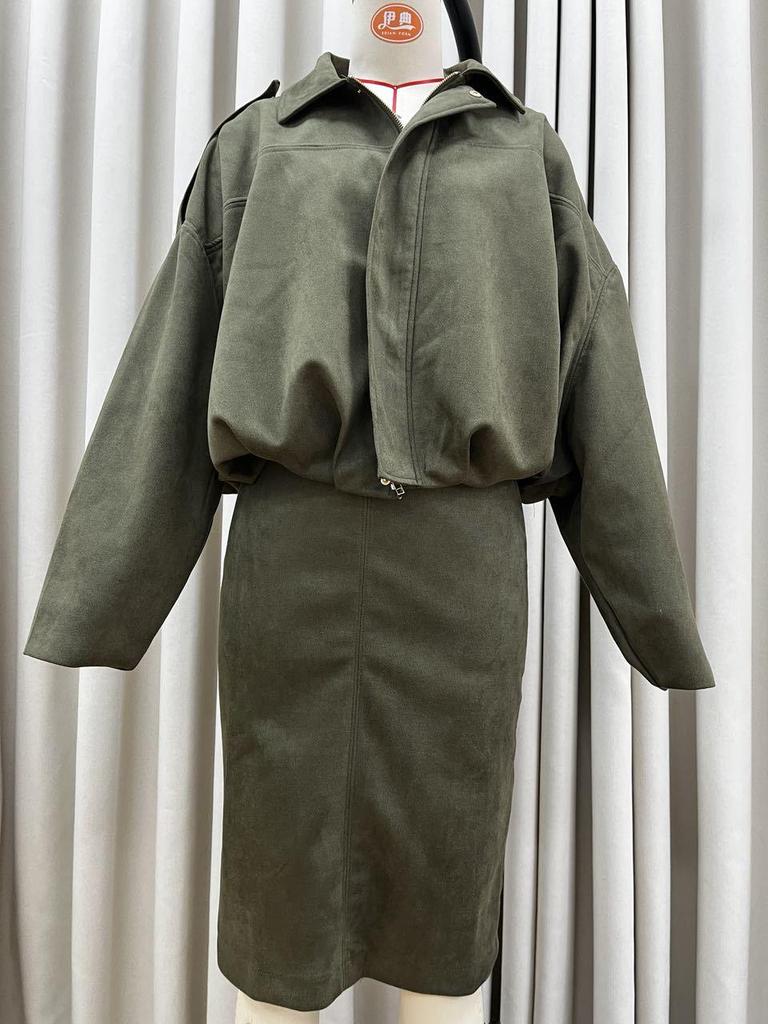 2025 Spring Bestseller: Green Suede Bomber Jacket Coat