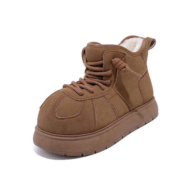 Frosted outdoor cold-resistant velvet thickened large cotton shoes 2025 winter new big head ugly thick-soled snow boots women's