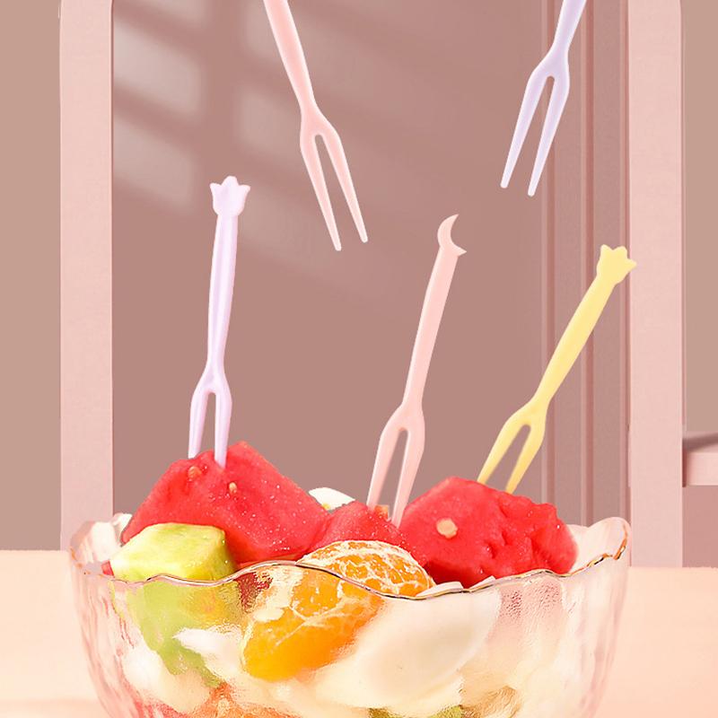 50Pcs/Set Fruit Fork Candy Color Mini Fruit Picks Plastic Snack Dessert Forks