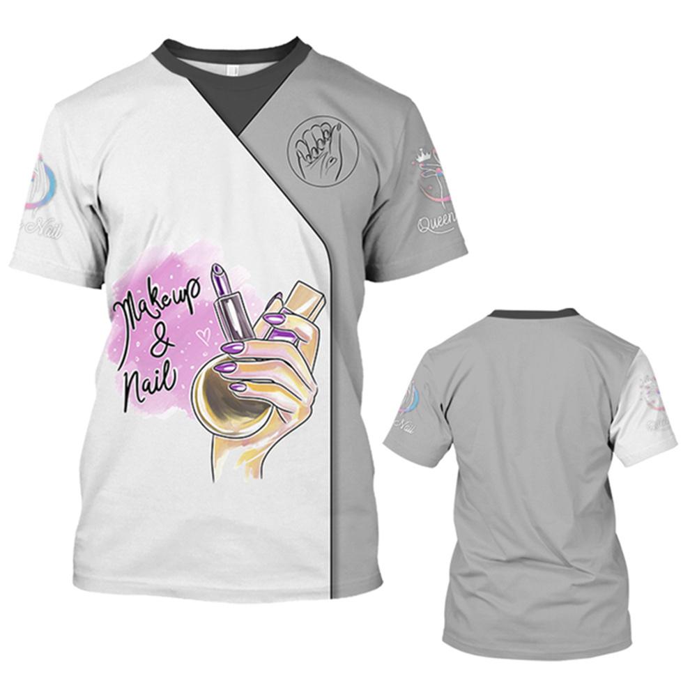 Neues Damen-T-Shirt 3D-Druck Nail Master Harajuku Arbeitskleidung Sommer Atmungsaktiv Schnelltrocknend Lässig Kurzarm O-Ausschnitt Top