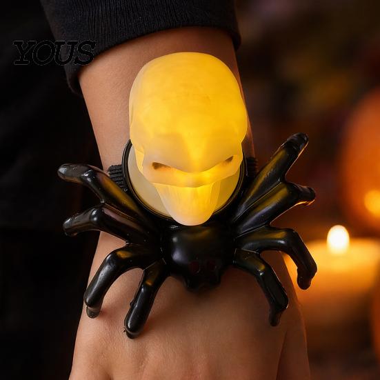Eco-friendly Spider Band Halloween Wristband, LED Light Up Bracelets, Spooky Skull Eyeball 3D Pumpkin Wrist Bands for Party Supplies