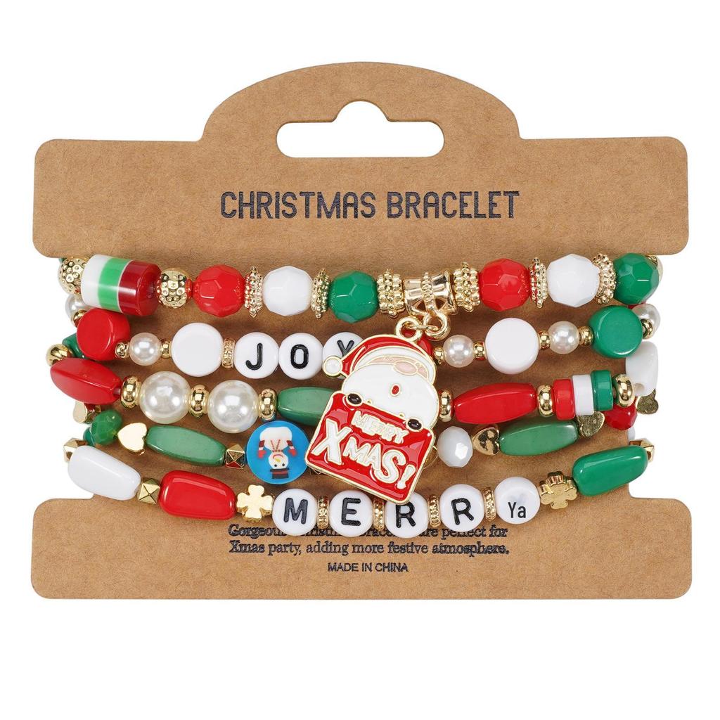 Christmas Charm Bracelet with Snowman, Tree, Santa, and Deer Pendants